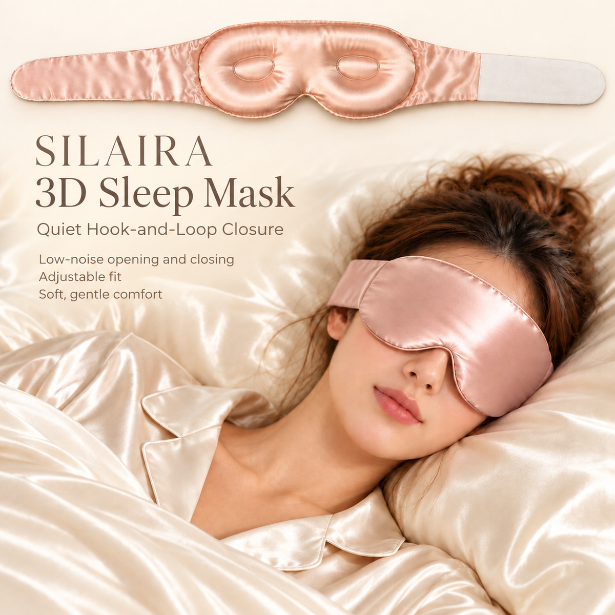 SILAIRA 3D Mulberry Silk Sleep Mask with Quiet Hook-and-Loop Closure