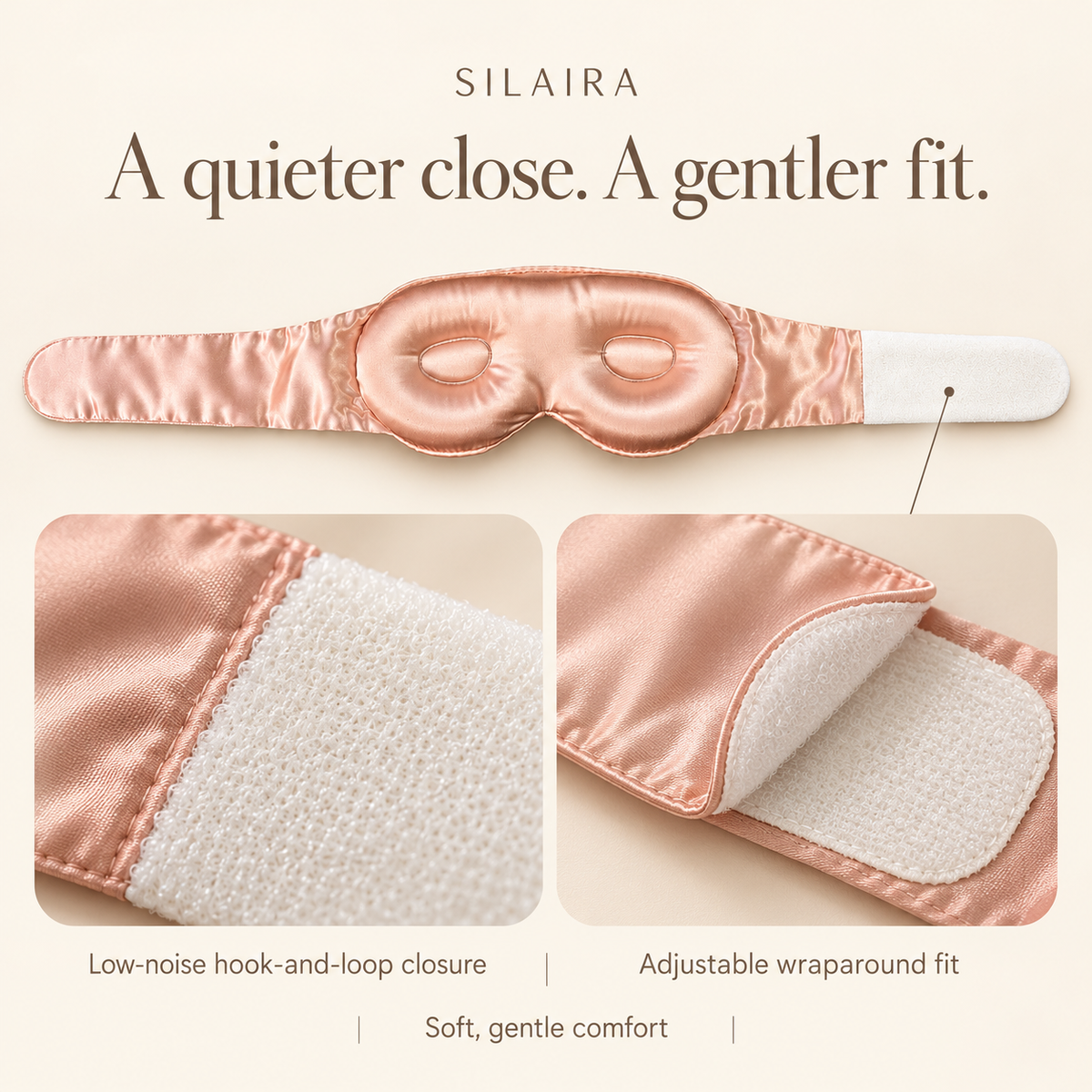 SILAIRA 3D Mulberry Silk Sleep Mask with Quiet Hook-and-Loop Closure