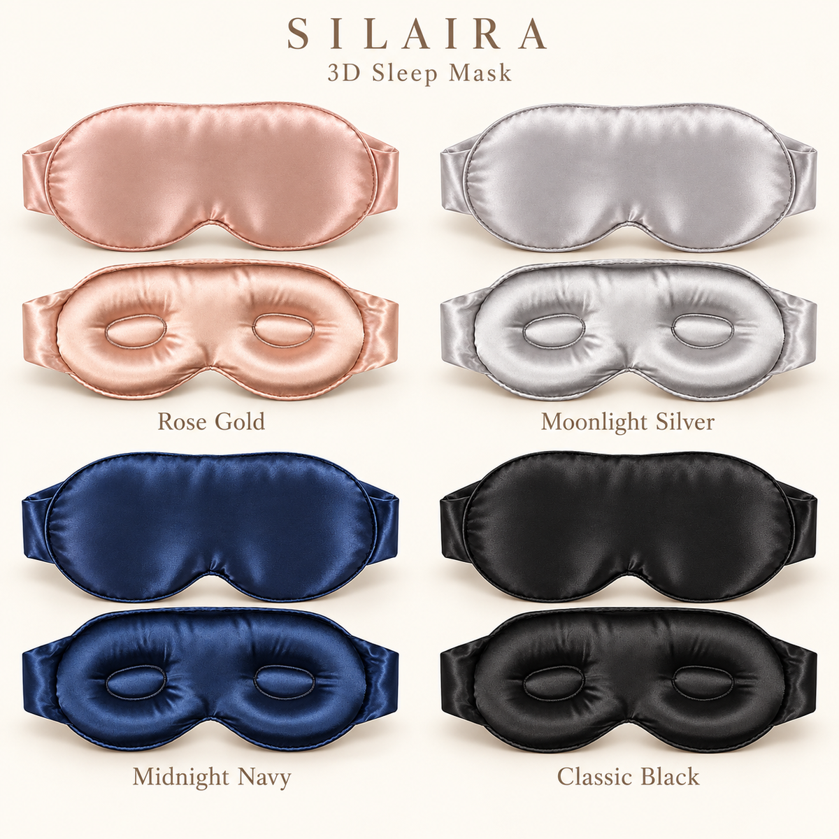 SILAIRA 3D Mulberry Silk Sleep Mask with Quiet Hook-and-Loop Closure